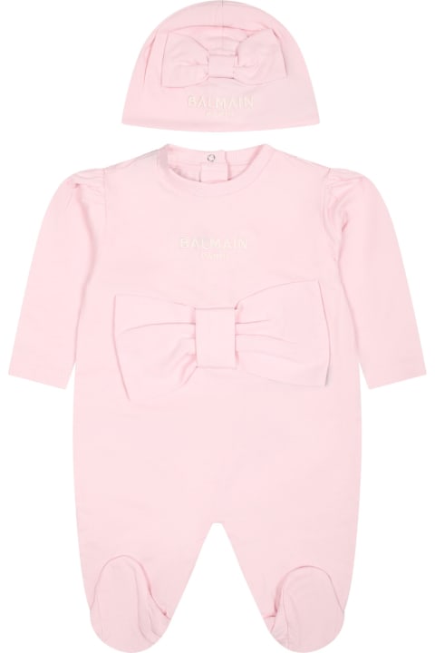 Bodysuits & Sets for Baby Girls Balmain Pink Babygrown For Baby Girl With Logo