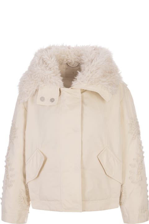 Ermanno Scervino Coats & Jackets for Women Ermanno Scervino White Jacket With Embroidery On Sleeves