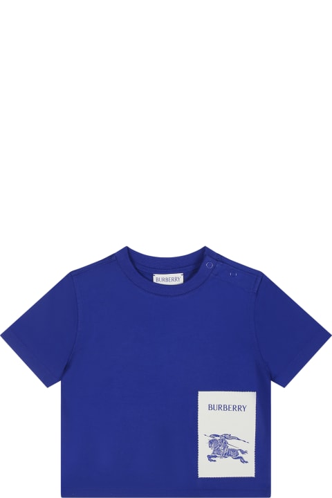 Burberry Kids Burberry Blue T-shirt For Baby Boy With Logo