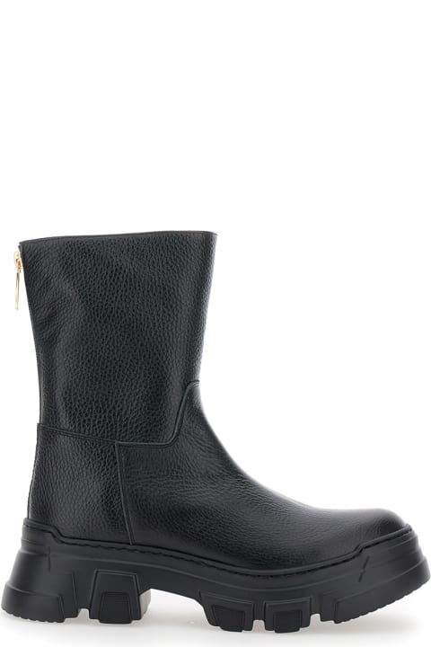 Pollini Shoes for Women Pollini Black Boots With Pebbled Texture In Leather Woman