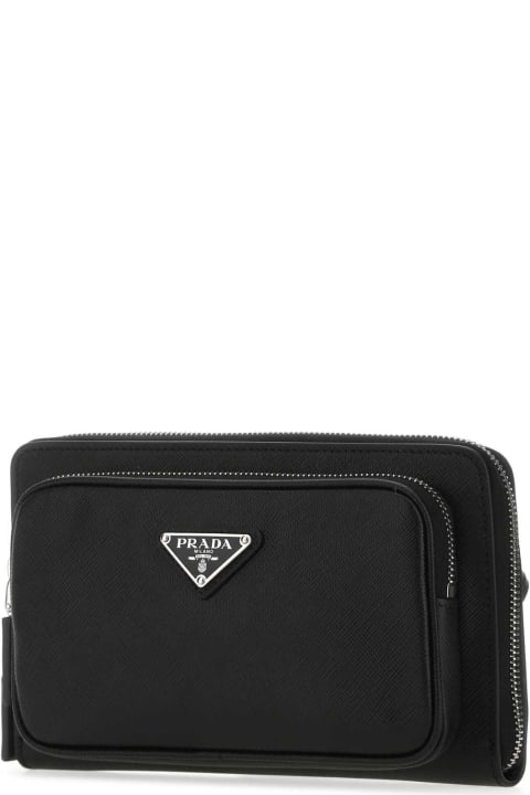 メンズ ショルダーバッグ Prada Black Leather Crossbody Bag