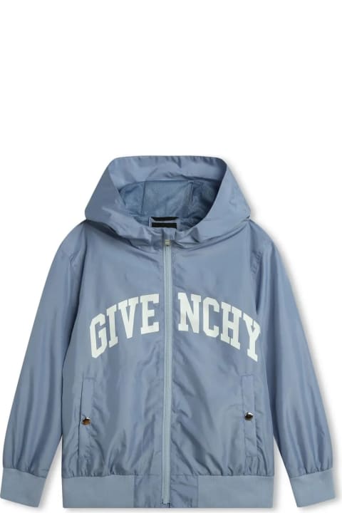 Topwear for Boys Givenchy Light Blue Givenchy Windbreaker With Zip And Hood