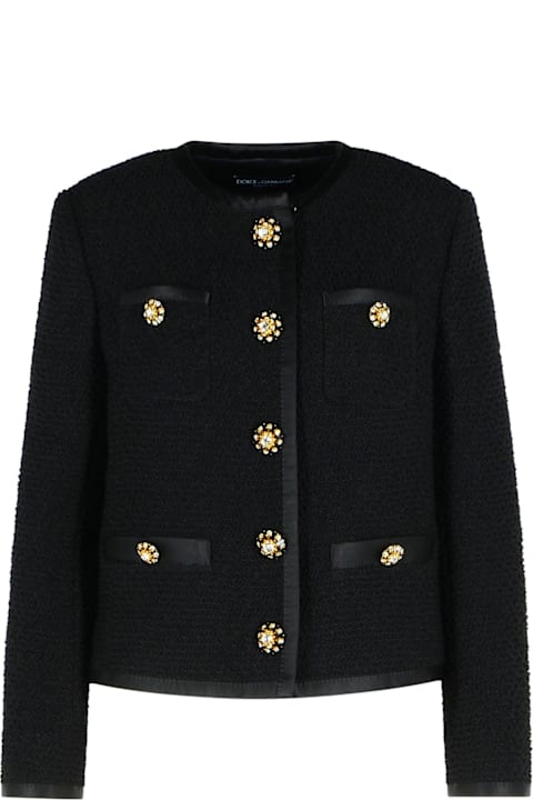 Dolce & Gabbana معاطف وجواكت لـ السيدات Dolce & Gabbana Black Wool Blend Jacket