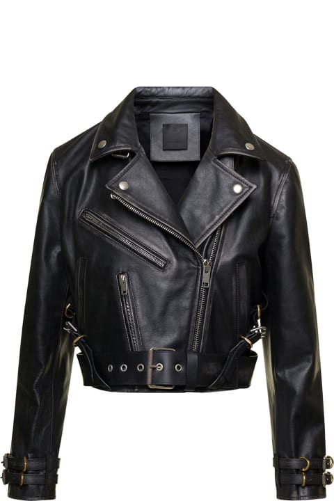 Givenchy Women Givenchy Black Leather Crop Biker