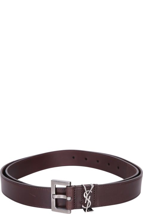 Belts for Men Saint Laurent Logo Brown Belt