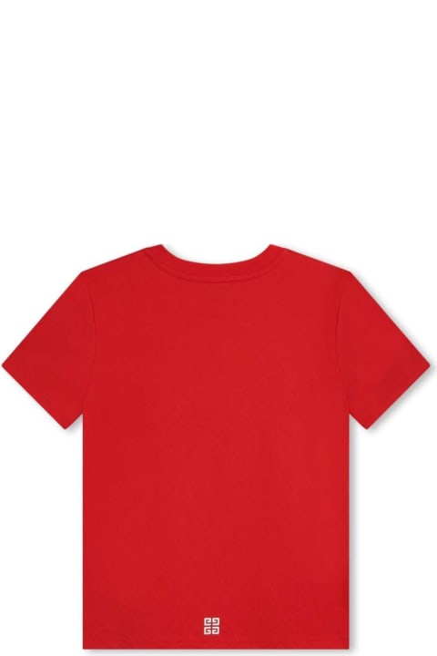 Fashion for Boys Givenchy Red Crewneck T-shirt With Contrasting Logo Lettering Print In Cotton Boy