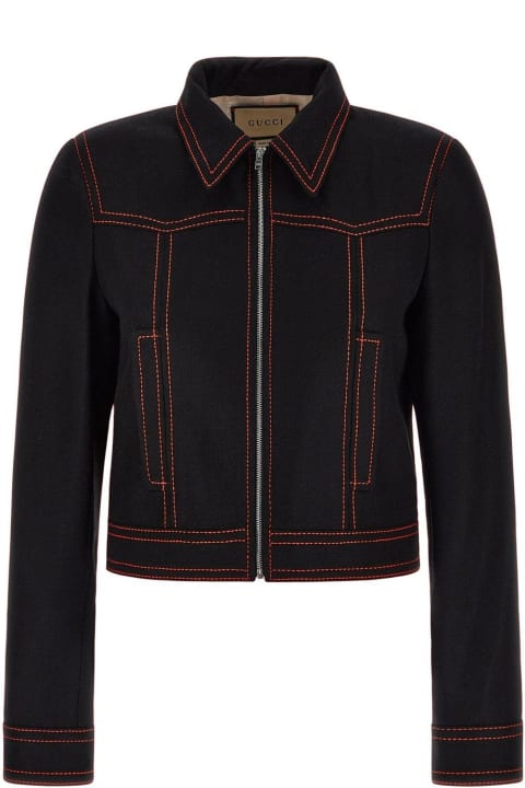Gucci Sale for Women Gucci Top Stitched Long Sleeved Bomber Jacket