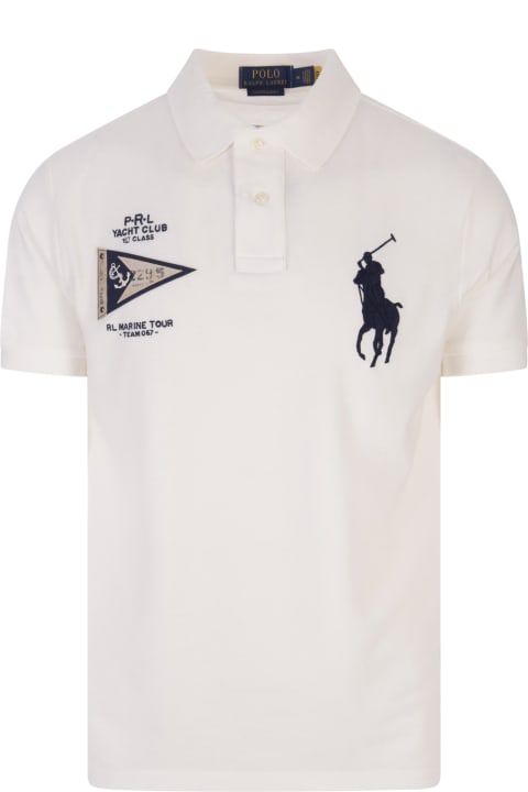 White Polo Shirt With Big Pony And Nautical Graphics