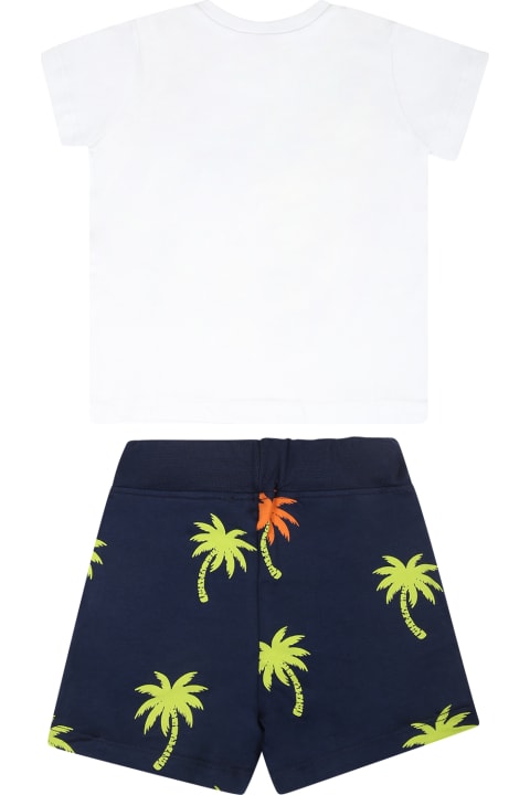 MSGM Bottoms for Baby Girls MSGM White Suit For Baby Boy With Logo And Palm Tree