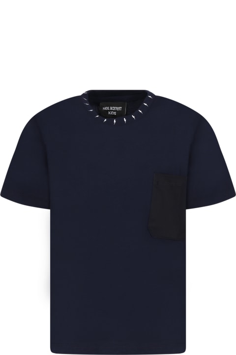 Neil Barrett T-Shirts & Polo Shirts for Women Neil Barrett Blue T-shirt Gor Boy With Iconic Lightning Bolts And Logo