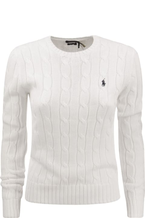 Polo Ralph Lauren Sweaters for Women Polo Ralph Lauren Crew Neck Sweater In White Braided Knit