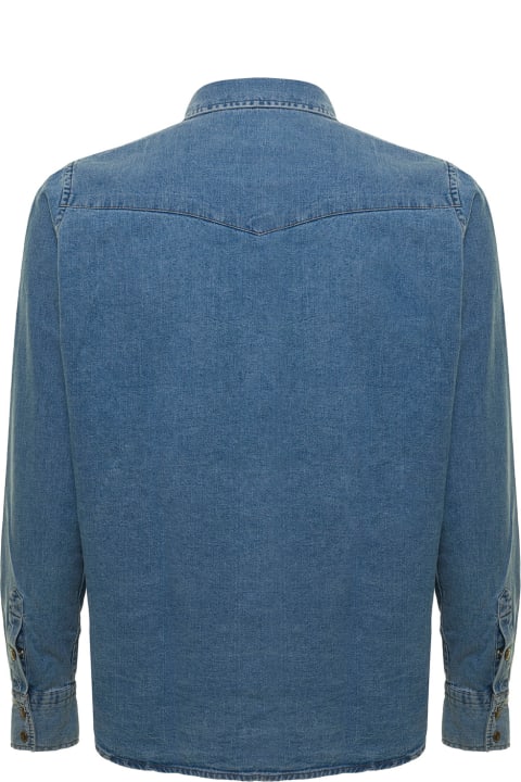 Blue Denim Shirt With Patch Pockets In Cotton Man