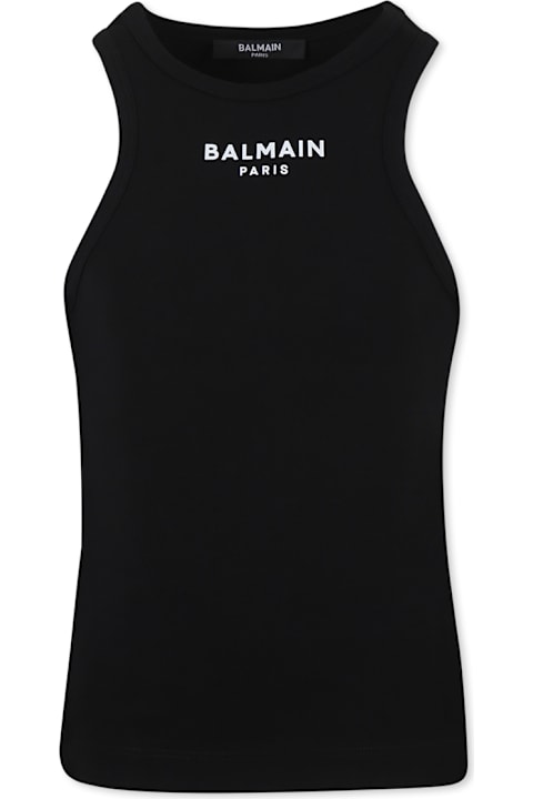 Homeware Balmain Black Tank Top For Girl With Logo