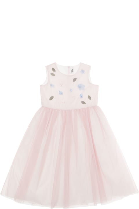 ガールズ ワンピース＆ドレス Il Gufo Pink Dress With Flowers Patch In Tulle Girl