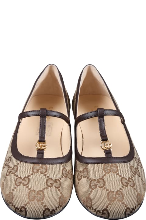 Brown Ballet Flats For Girl With Gg