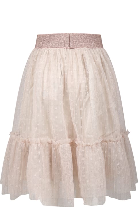 Pink Skirt For Girl With Embrodery And Rhinestones
