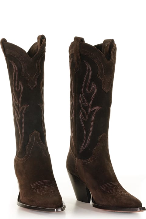 ウィメンズ ブーツ Sonora Santa Fe Cowboy Style Texan Boot In Embroidered Suede