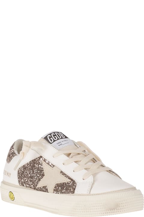 Golden Goose for Kids Golden Goose May Leather And Glitter Upper Suede Star Glitte