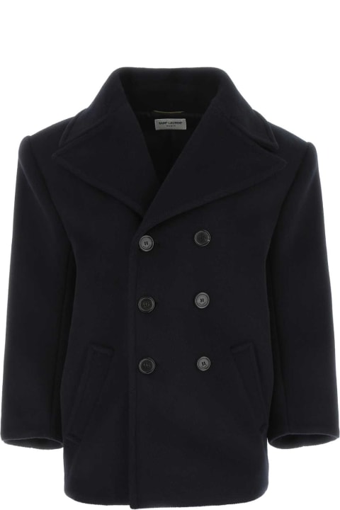 Coats & Jackets for Women Saint Laurent Navy Blue Wool Oversize Coat