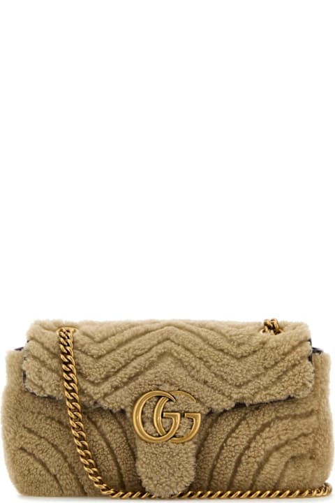 Gucci Bags for Women Gucci Beige Shearling Small Marmont Shoulder Bag