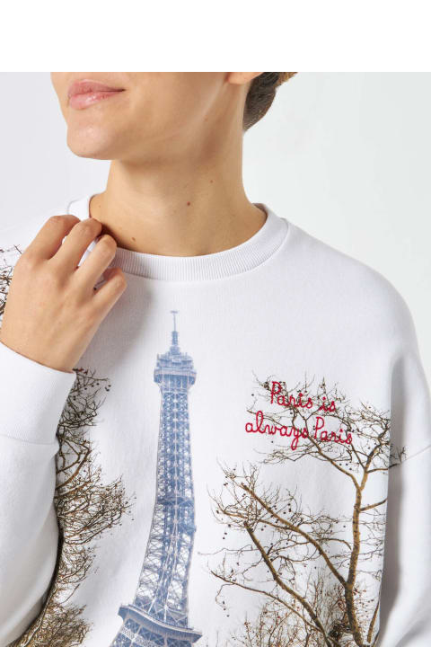 MC2 Saint Barth Fleeces & Tracksuits for Women MC2 Saint Barth Woman Fleece Sweatshirt With Paris Postcard Print