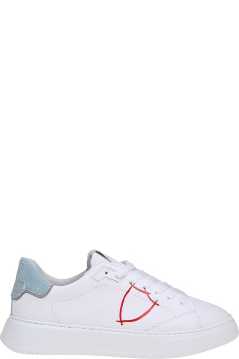 Philippe Model for Men Philippe Model Temple Low Sneakers In White And Light Blue Leather