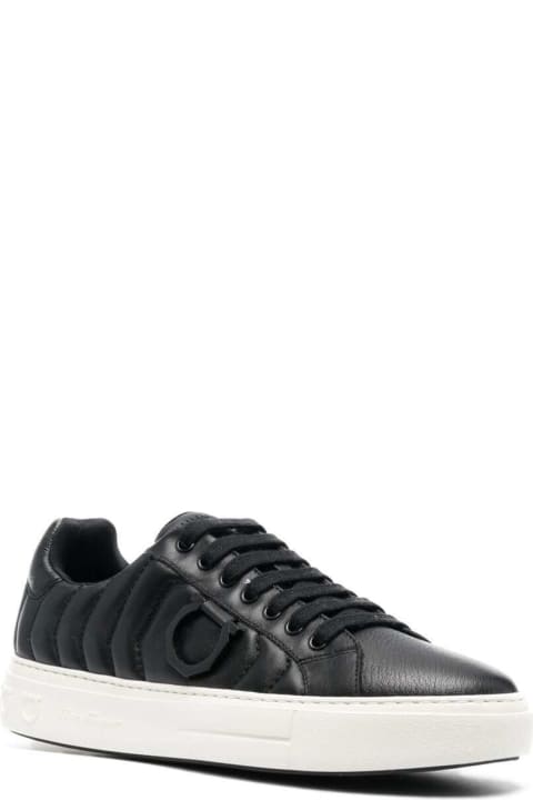 Black Gancini Padded Low-top Sneakers In Leather Man Salvatore Ferragamo