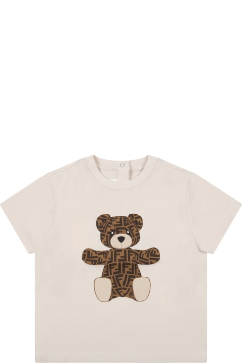 Beige T-shirt For Baby Kids With Bear