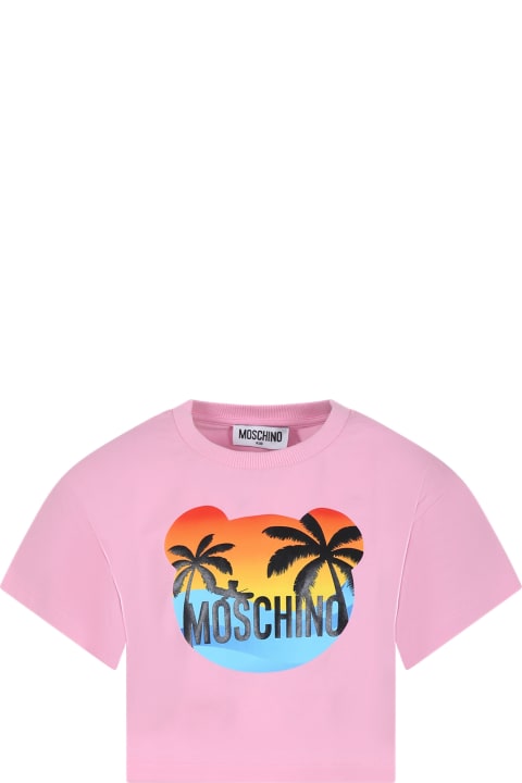 ガールズ MoschinoのTシャツ＆ポロシャツ Moschino Pink T-shirt For Girl With Multicolor Print And Logo