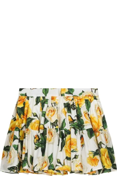 Bottoms for Girls Dolce & Gabbana Yellow Rose Print Poplin Full Skirt