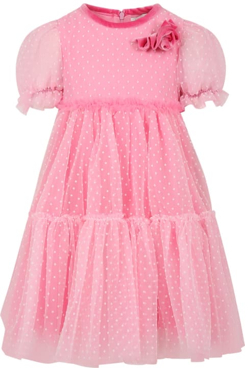 Dresses for Girls Monnalisa Pink Dress For Girl With Polka Dots