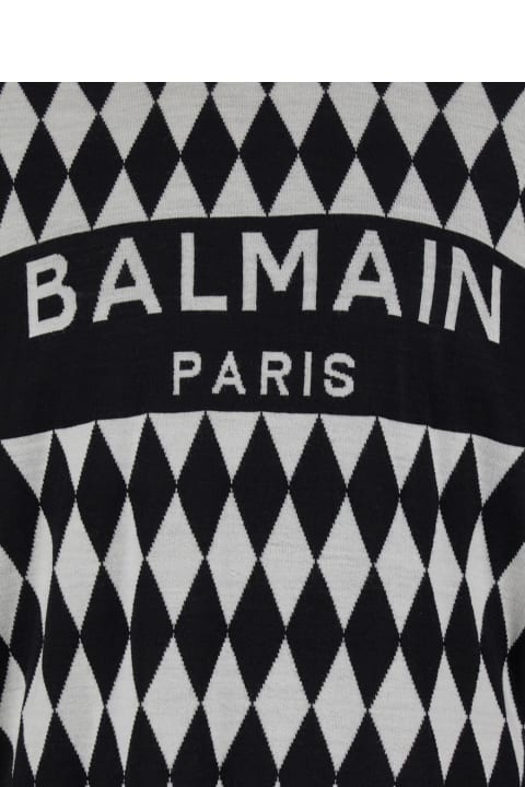 Sweaters for Men Balmain Diamond Balmain Logo Jacquard Sweater