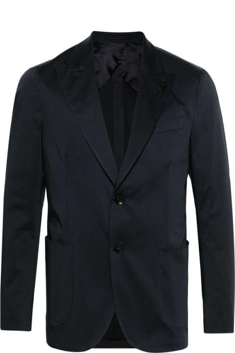メンズ Lardiniのコート＆ジャケット Lardini Navy Blue Stretch-cotton Single-breasted Blazer
