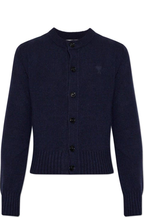 Ami Alexandre Mattiussi سترات لـ السيدات Ami Alexandre Mattiussi Paris De Coeur Logo Embroidered Knit Cardigan