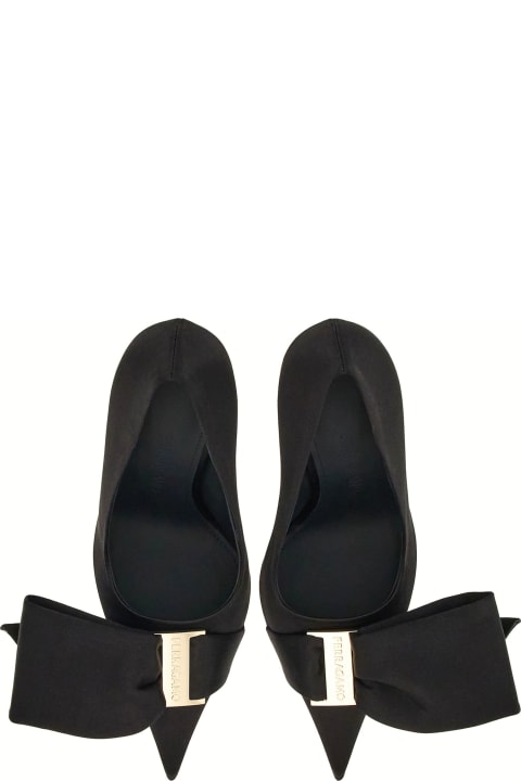 High-Heeled Shoes for Women Ferragamo Black Shiny Satin Pumps