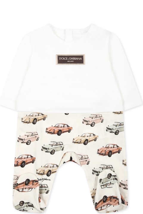 Fashion for Baby Boys Dolce & Gabbana White Babygrow Set For Baby Boy With Vintage Cars Models