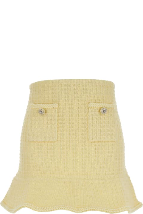 Sale for Women self-portrait Mini Yellow Skirt With Flounce And Jewel Buttons In Tweed Woman
