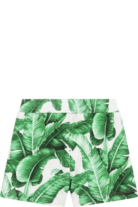 Bottoms for Baby Boys Dolce & Gabbana White Jogging Shorts With Green Banano Print