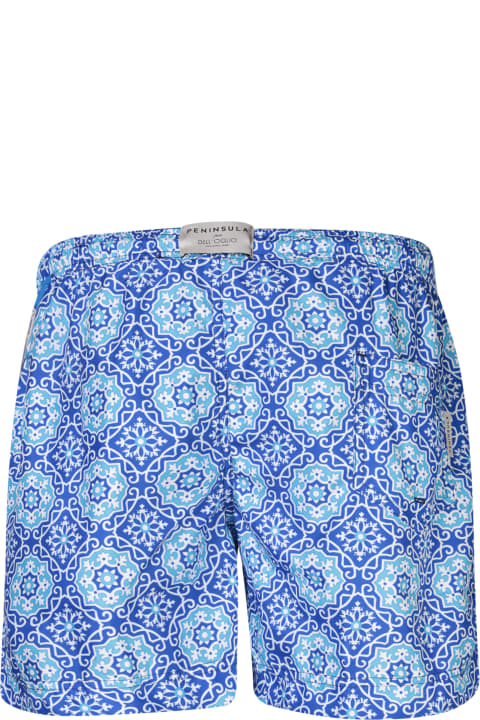 Swimwear for Men Peninsula Swimwear Patterned Blue Boxer Swim Shorts By Peninsula