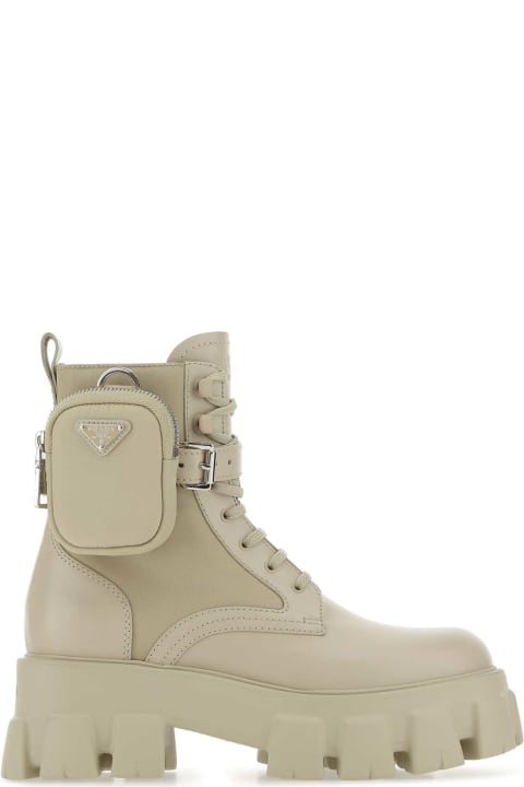 Boots for Women Prada Sand Leather And Re-nylon Monolith Boots