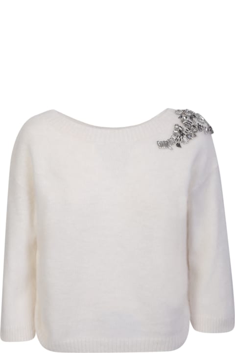 آخر صيحات الموضة من السيدات Liu-Jo White Crewneck Sweater With Crystals