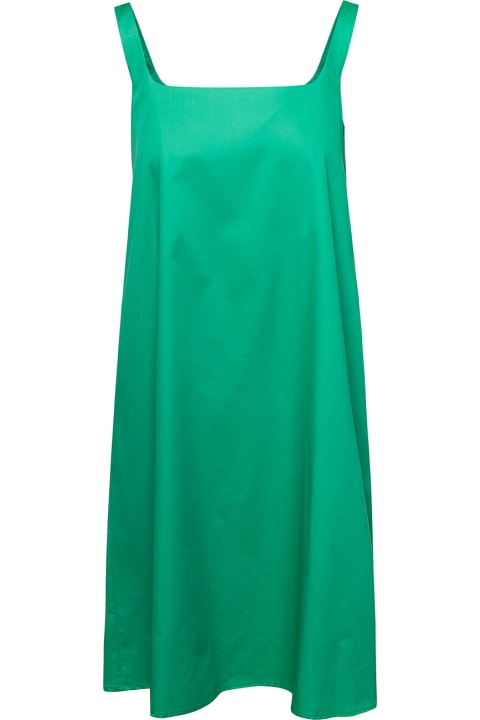 Douuod Clothing for Women Douuod Mini Emerald Green Dress With Square Neckline In Cotton Woman