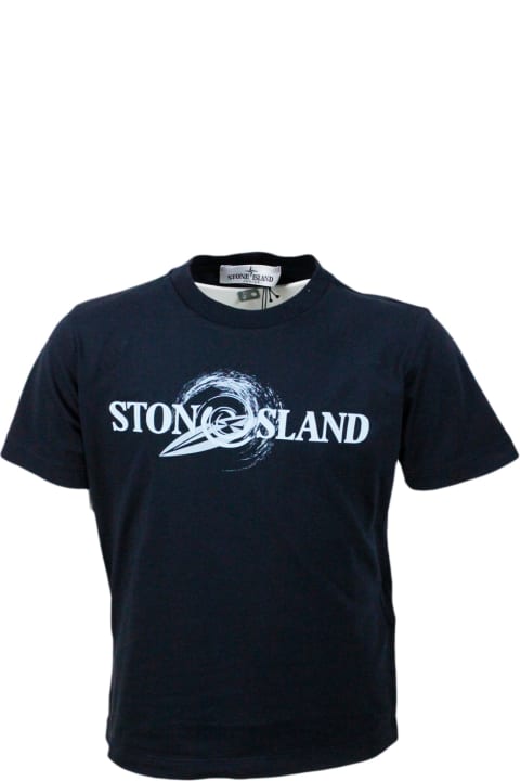 Stone Island for Boys Stone Island Crew-neck Short-sleeved Cotton T-shirt With Rubberized Logo On The Front