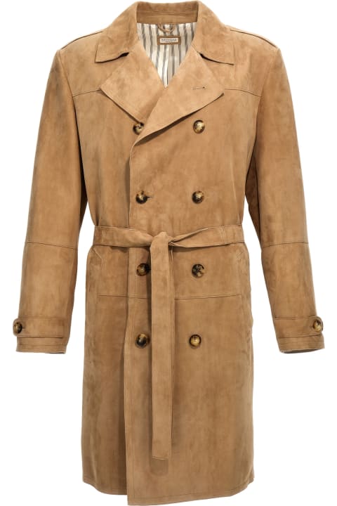 Clothing for Men Brunello Cucinelli Suede Trench Coat