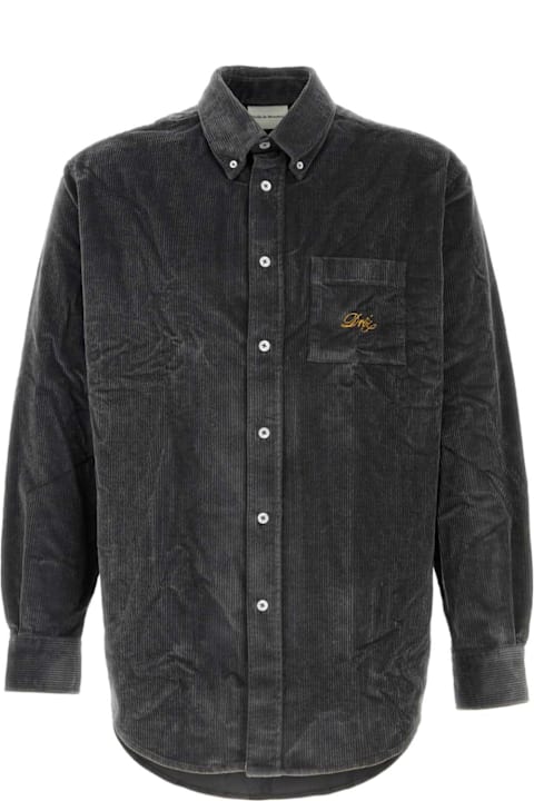 メンズ Drôle de Monsieurのシャツ Drôle de Monsieur Charcoal Stretch Corduroy Drã´le Shirt