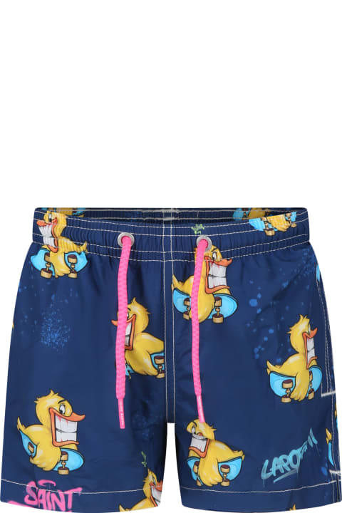 MC2 Saint Barth for Kids MC2 Saint Barth Blue Swim Shorts For Boy With Ducky Print