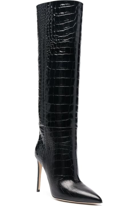 Black Crocodile Printed Leather Boots Paris Texas  Woman