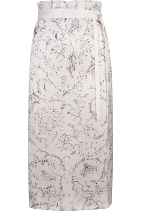 Fabiana Filippi for Women Fabiana Filippi Printed White Silk Satin Midi Skirt