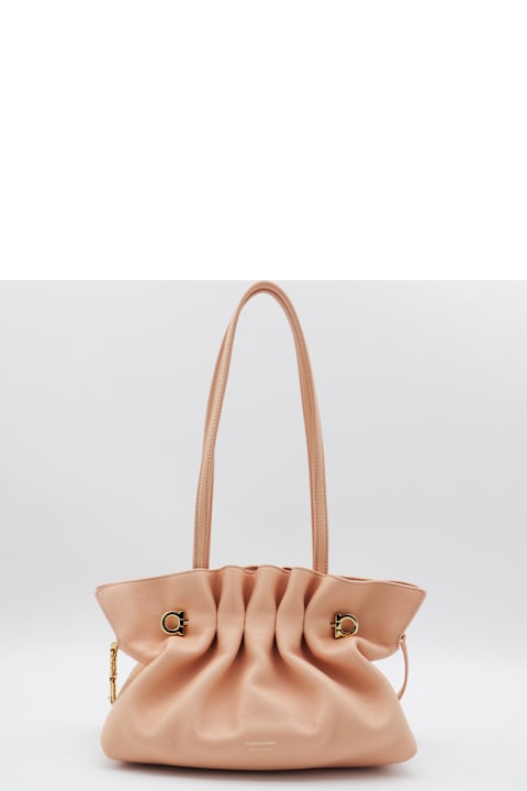 Ferragamo for Women Ferragamo Light Pink Piercing S Leather Top Handle Bag