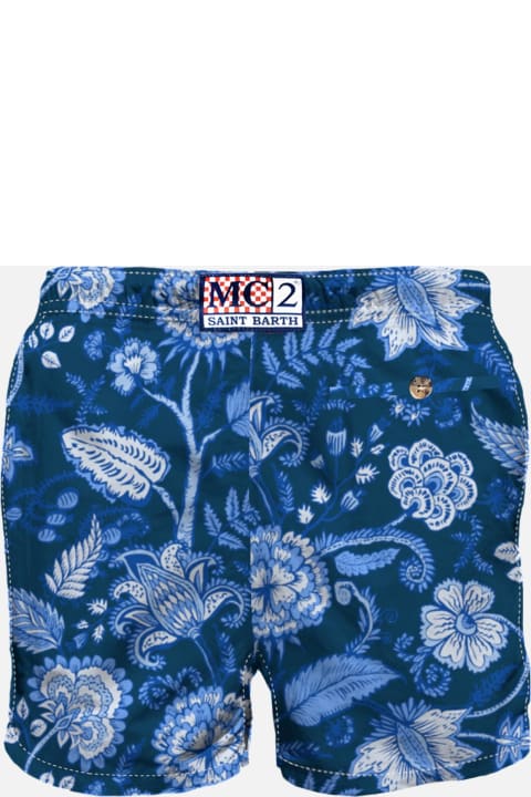Homeware MC2 Saint Barth Man Swim Shorts With Blue Flower Print